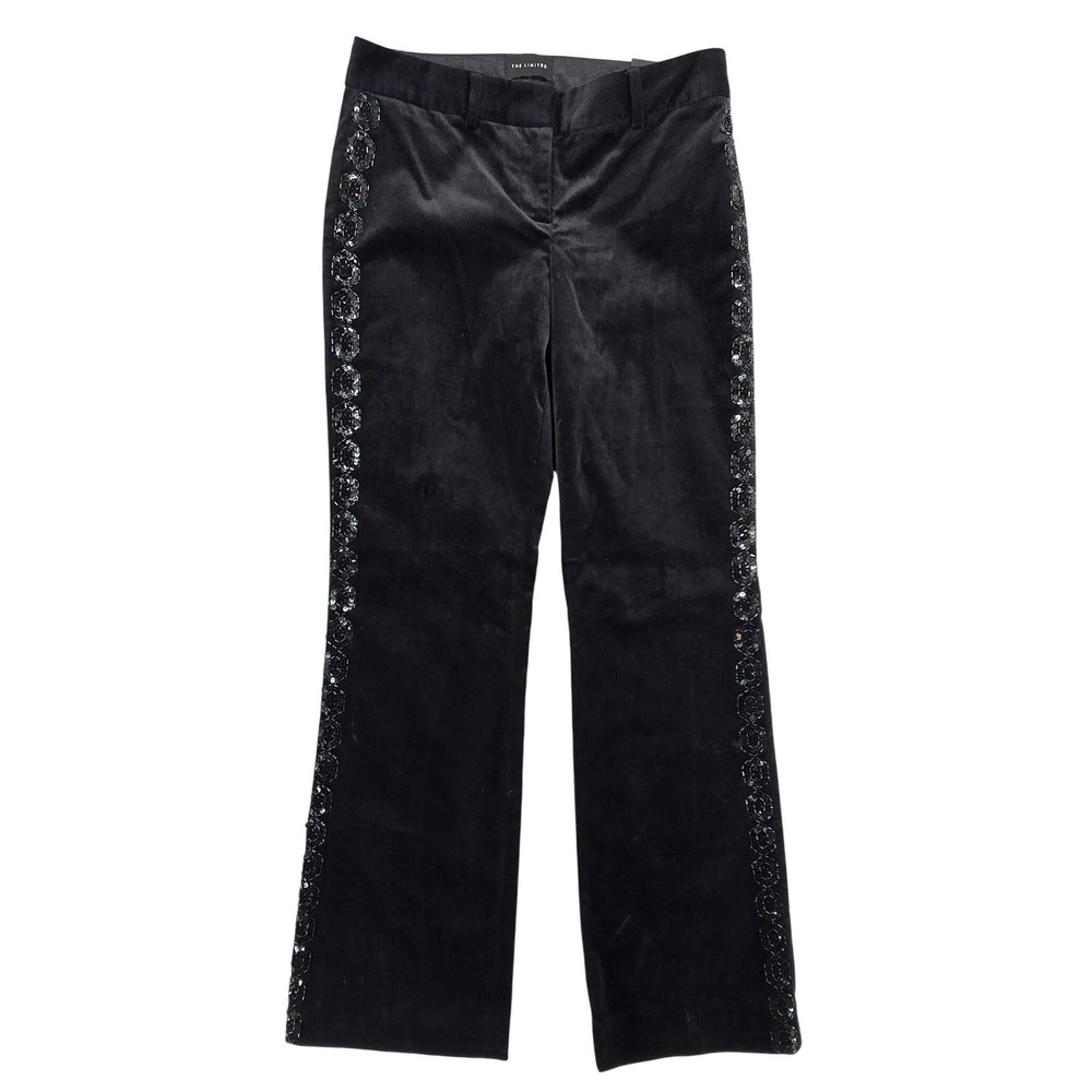 The Limited Womens NWT Cassidy Fit Pants SIZE 2 Black Velvet Sequin Tuxedo Strip
